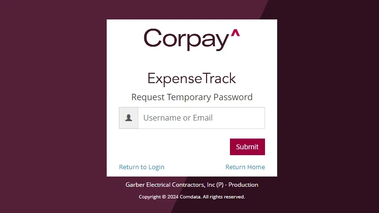 Corpay Expense Track - Password Reset